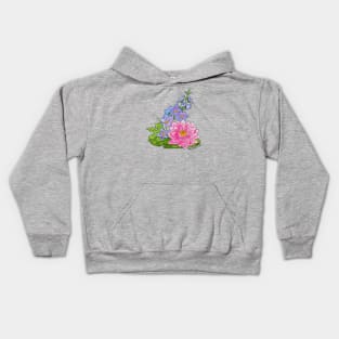 July Birth Flowers - Larkspur & water Lilly Kids Hoodie